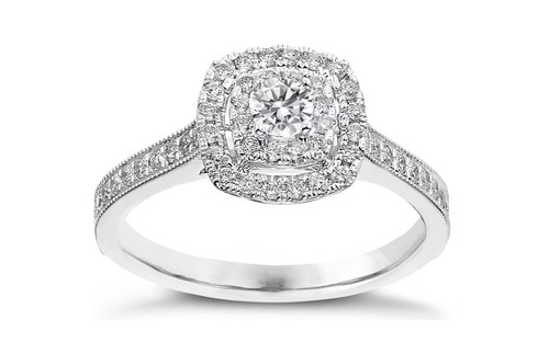Diamond halo ring 9ct white - ring.,